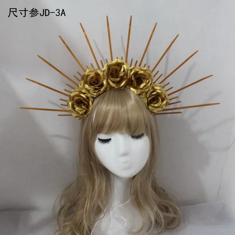 

DIY Kit White Rose Black Flower Crown Halo Birthday Headdress Sunburst Patron Saint Virgin Mary Headlights For Wedding Festival