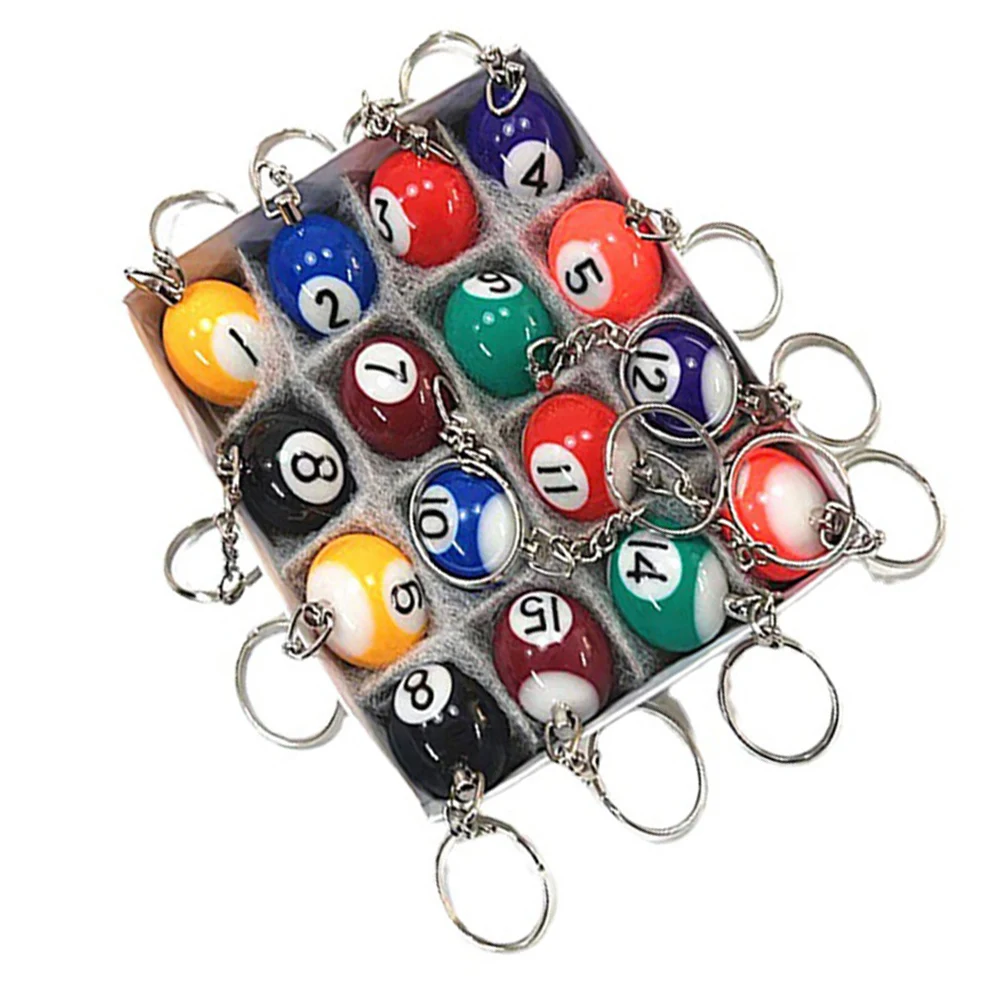 

16Pcs Billiard Ball KeyChain Snooker Ball Key Rings Snooker Cue 25mm Resin Ball Jewelry Gift For Men Women 2023 New