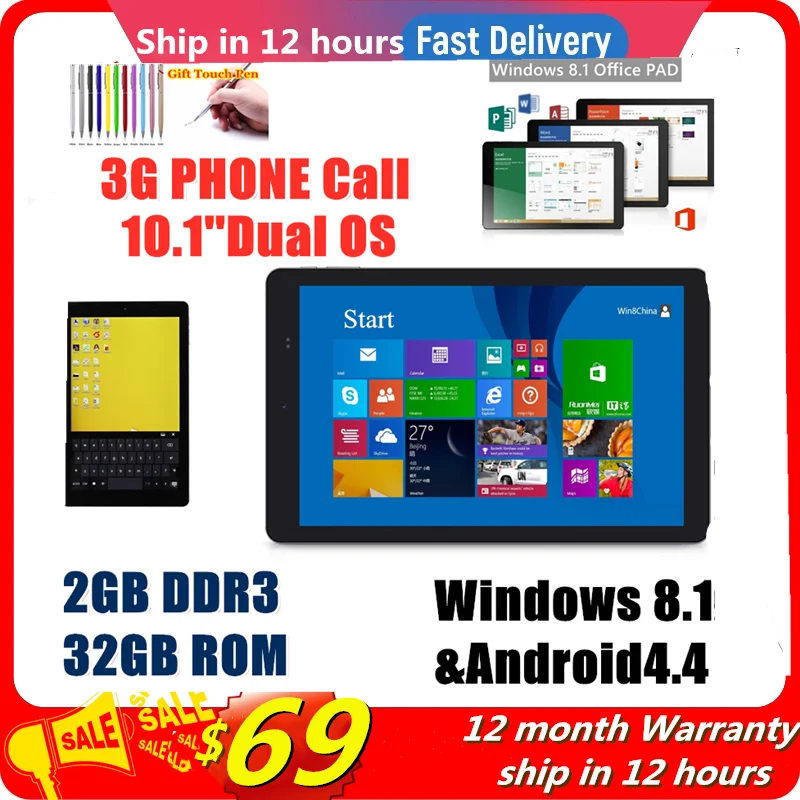 

Планшет с 10,1-дюймовым дисплеем, ОЗУ 2 Гб, ПЗУ DDR3 + 32 ГБ, Android 10,1 + Windows 8,1