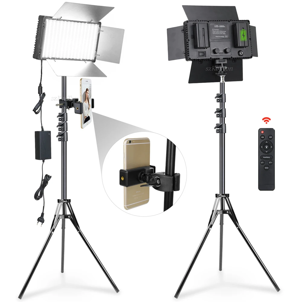 

Bi-color LED Video Light Aelfie Fill Lamp With 2M Tripod Phone Stand Battery 3200-5600K For Studio Photography Video Shooting