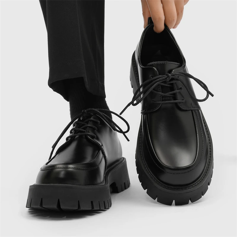 Мужские кожаные туфли однотонные черные деловые повседневные обувь для