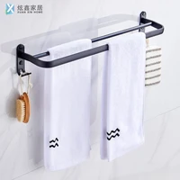 bathroom towel holder wall mounted black towel rack single double bar with hook aluminum towel hanger fashion household products