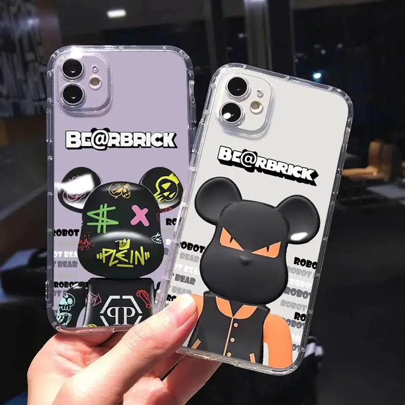 Модный прозрачный чехол с роботом медведем для iPhone 11 Max Pro Plus 6 6s X Xr Xs 8 7 7P 12 13 Mini SE 2020