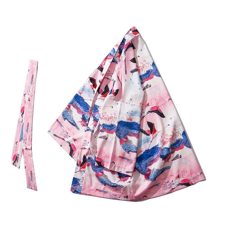 M-XXL Couple Rayon Kimono Robe Casual Cardigan 3/4 Sleeve Home Bathrobe Chinese Crane Tao Robe Underwear Coat Loungewear Hanfu