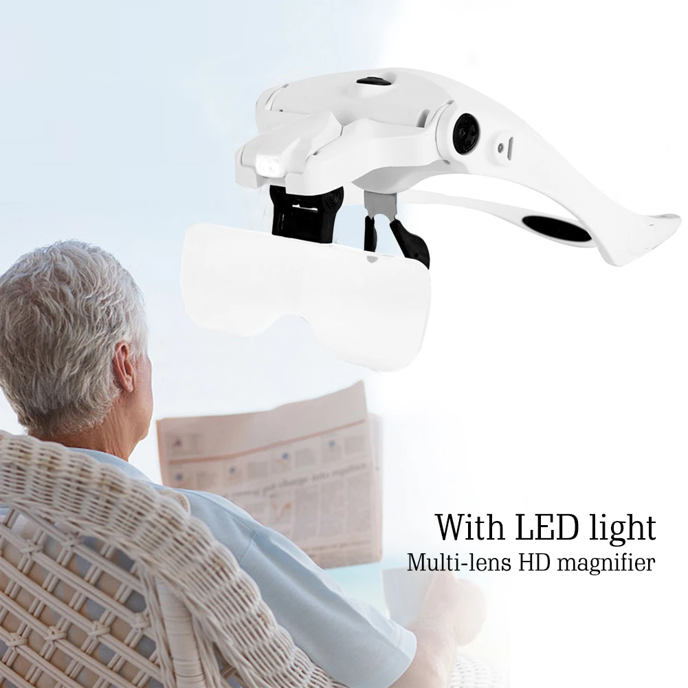 

USB Rechargeable LED Light Head Wearing Observation Magnifier Glasses Eyewear Magnifier Headband Loupe Repair