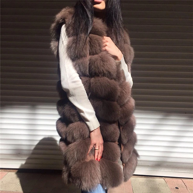 Luxury Natural Real Fox Fur Vest Natural Fur Coats 88cm Female Fashion Warm Long Waistcoat Real Fur Coat Fox Vest Jacket 7XL