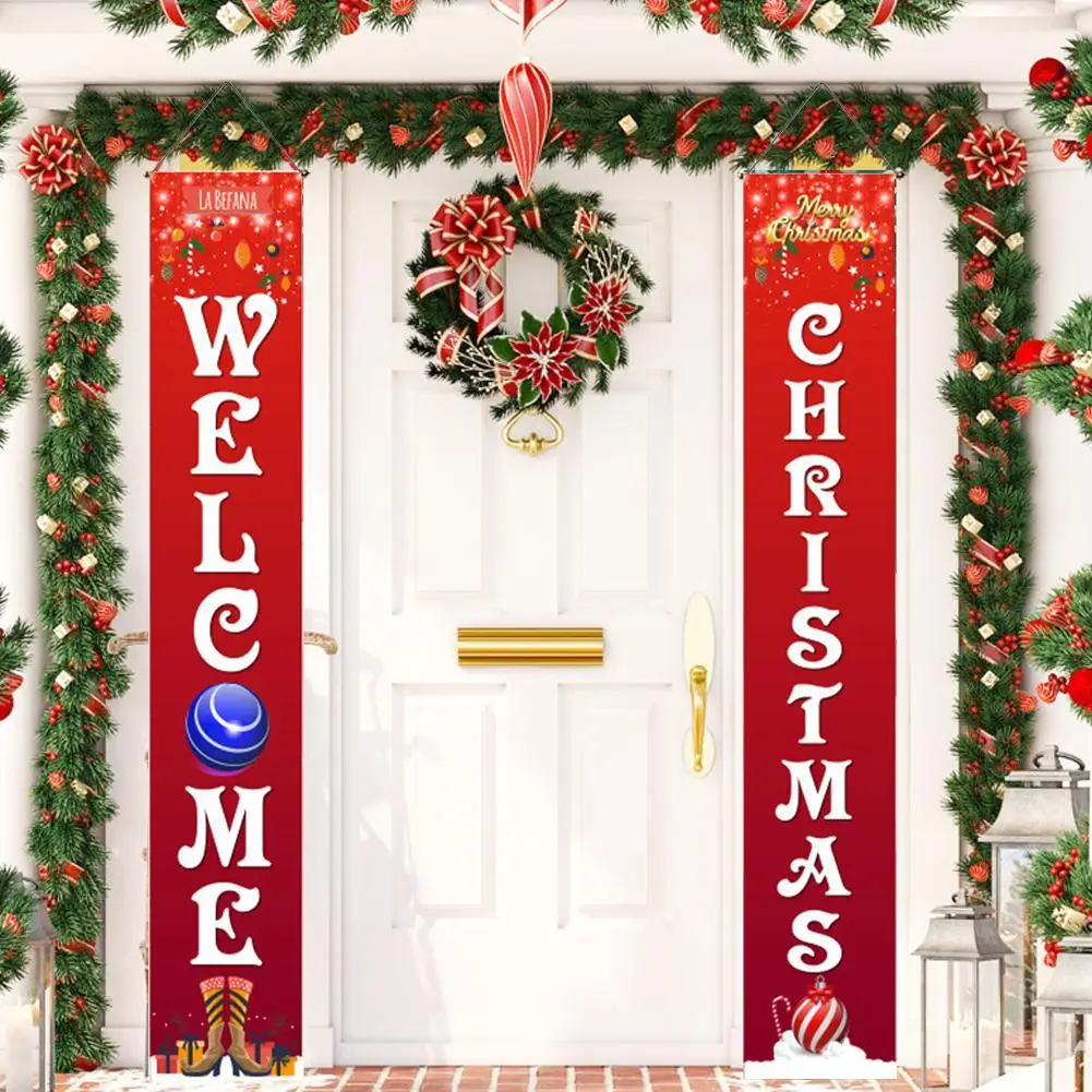 

1pair Merry Christmas Door Hanging Banner Santa Claus Snowman Christmas Tree Letters Porch Wall Hanging Decoration Accessories
