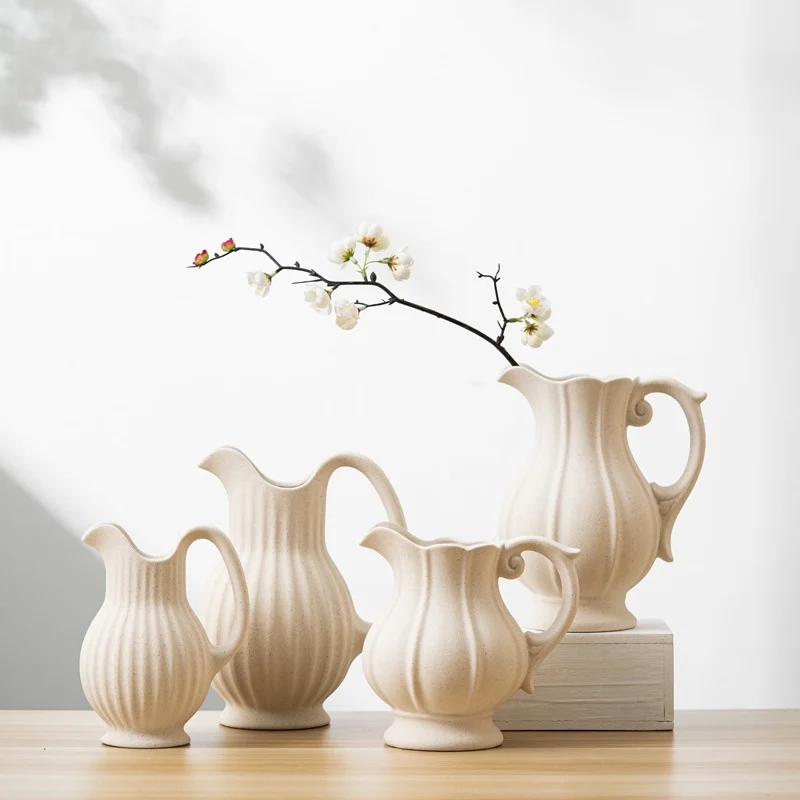Creativity Country Style Desktop Vase Vintage White Jug Vase Garden Watering Ceramic Kettle Flower Vase Pot Home Decor Crafts 2