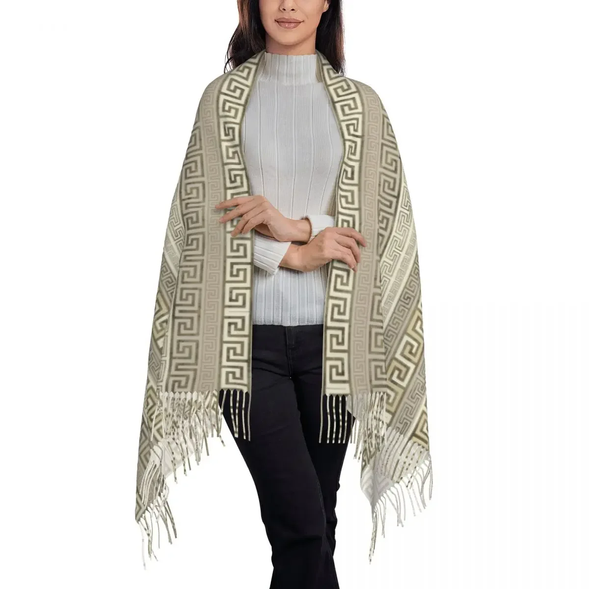 Греческий мягкий шаль с рисунком в виде греческого ключа шали орнаментом женские