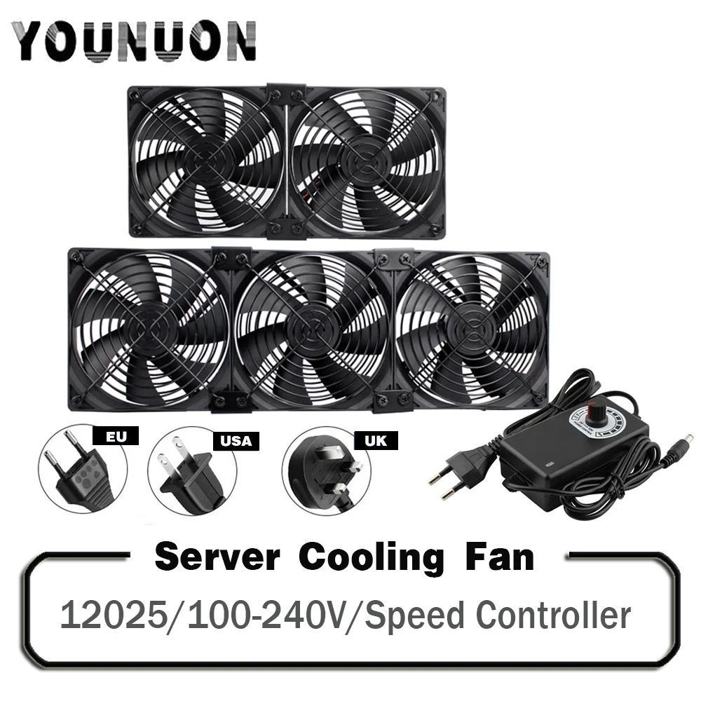 YOUNUON 120mm 3000RPM Fan cooling With controller 12cm 12V 220V Btc Machine Chassis Workstation Cabinet Radiator Server fan