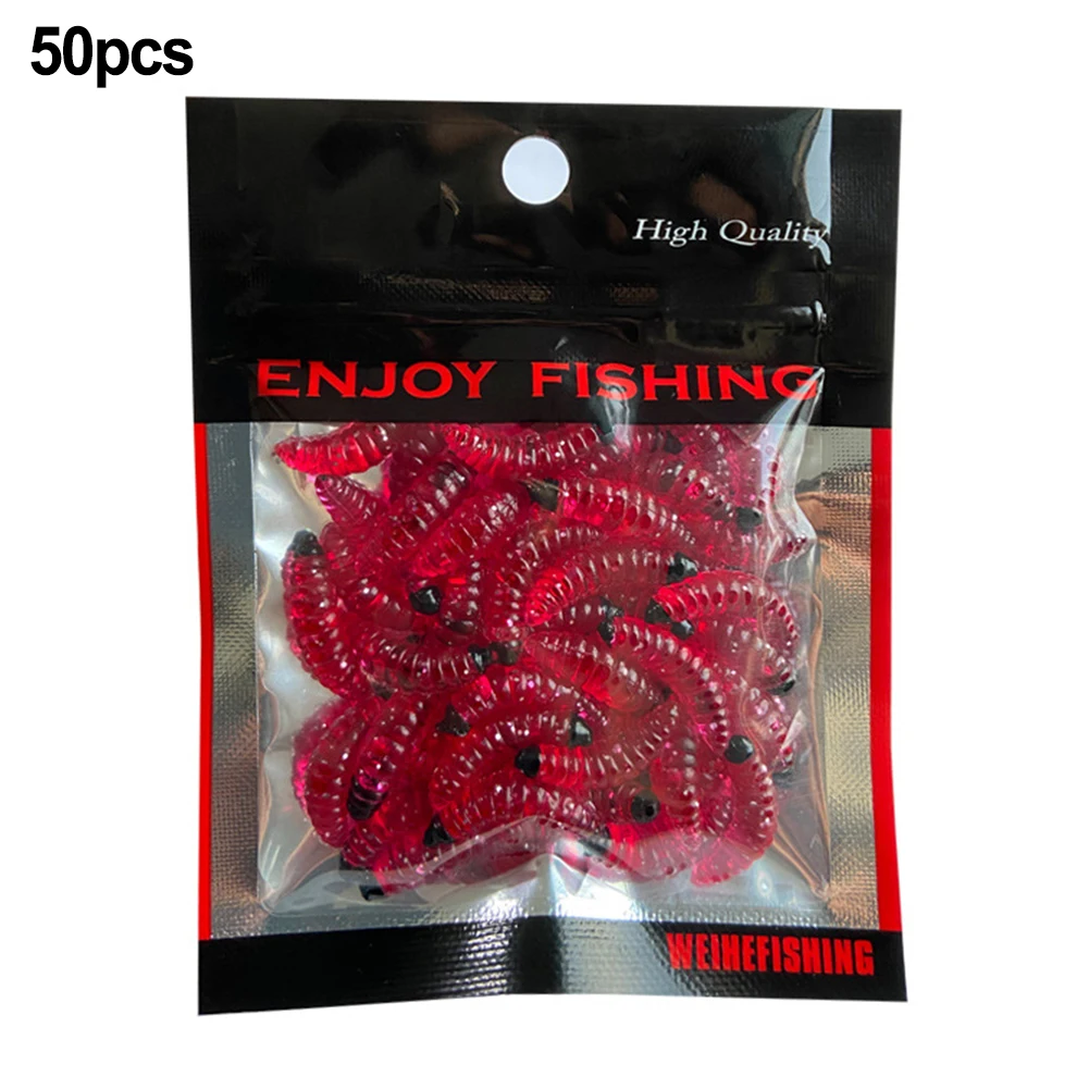 

50pcs Maggot Soft Bait 2cm 0.3g Grub Lure Smell Worms Glow Shrimps Fishing Breadworm Set Worm Dummy Bait Fishing Lures