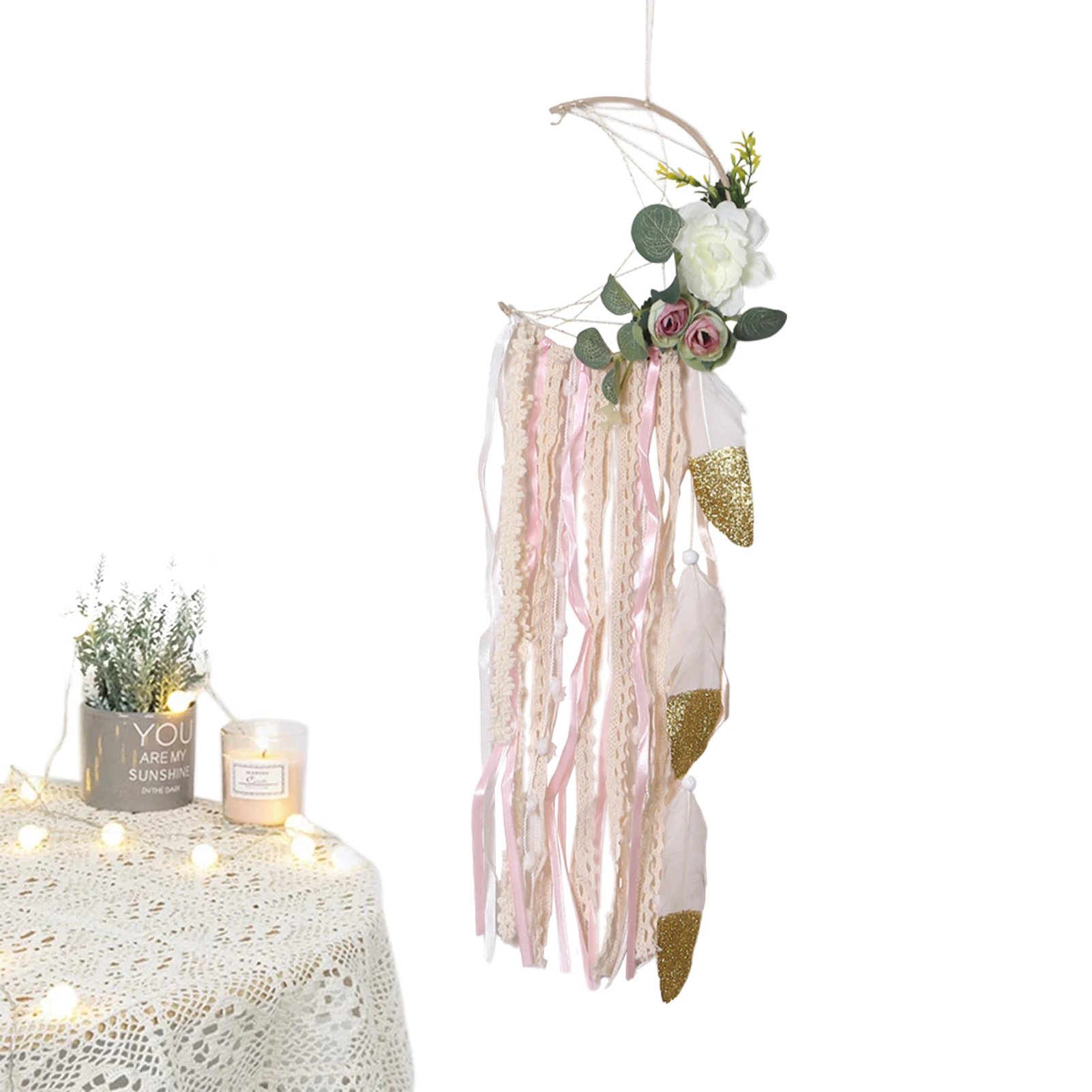 

Dream Catcher Boho Dream Catchers With Flowers Handmade Dreamcatcher With Flowers Fine Craftsmanship Half Circle Moon Design Art