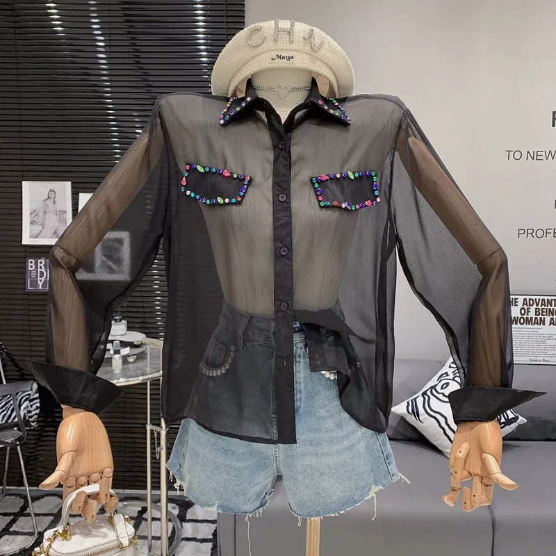 

High quality white chiffon long sleeved shirt women's 2023 Summer New Design Sense Top blouses