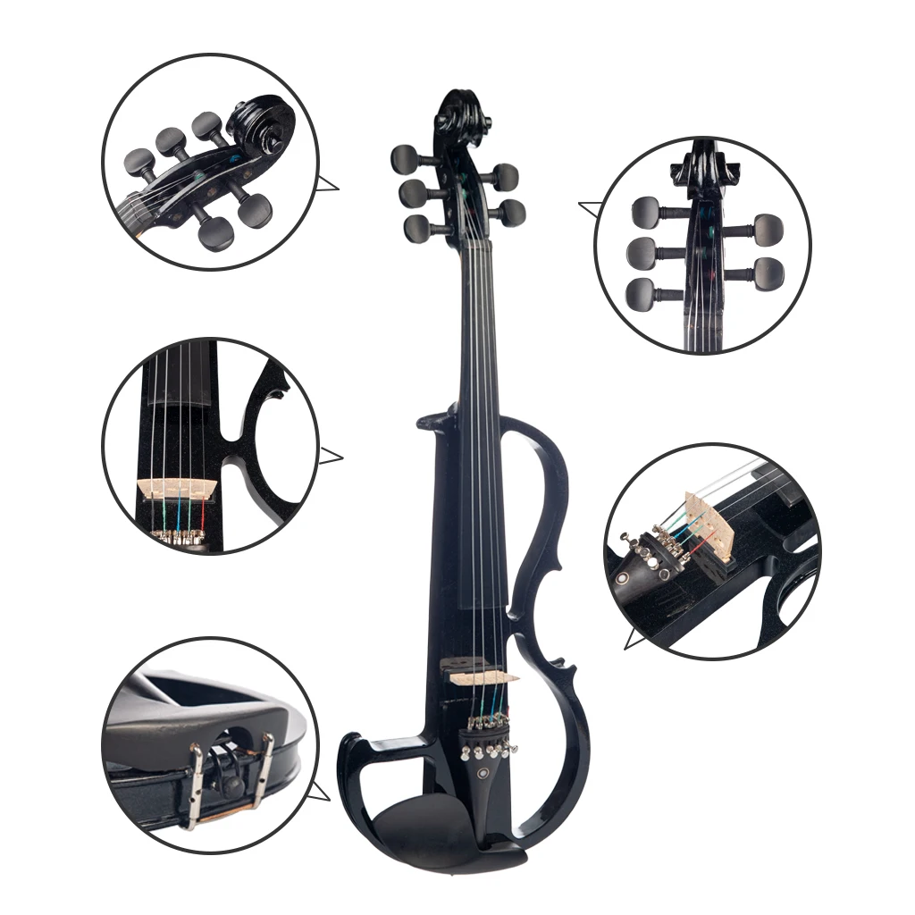 5 Strings Electric Violin 4/4 Size Silent Violin Ebony Accessories 4/4 Brazilwood Bow & Fiddle Bridge & Carry Protecting Case enlarge