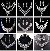 new ladies jewelry set rhinestone necklace earrings two piece water drop clavicle necklace wedding dress fashion accessories