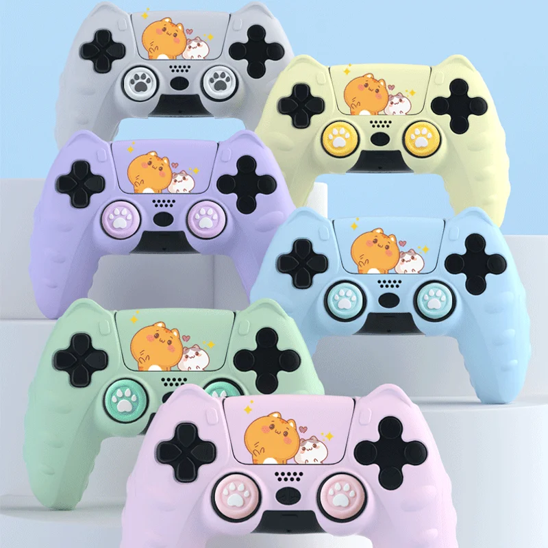 

New Cat Paw Silicone Soft Protector Sticker Skin For Sony Playstation Dualsense 5 PS5 Controller Case Thumb Stick Grip Cap Cover