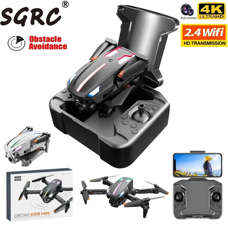 

SGRC 2022 New K108 Mini Infrared Obstacle Avoidance Drone 4K Profession Dual Camera Dynamic Lighting Folding Fixed Height Dron