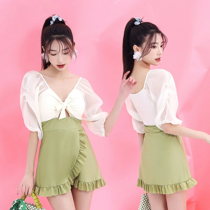 

maillot Swimming Suit Deep V-Neck Women Sunsuits Women's One-Piece Swimsuit Cover Belly Fairy Sexy Swimdress Bathing Suit