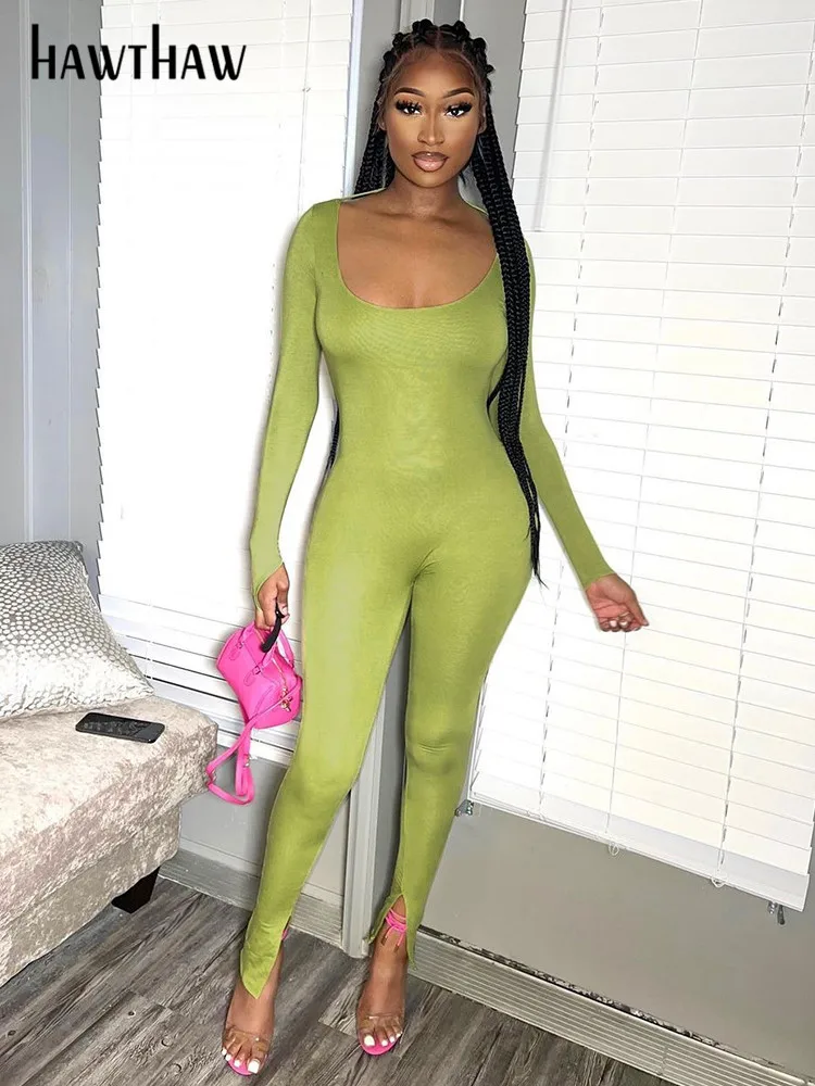 

Hawthaw Women Long Sleeve Bodycon Streetwear Jumpsuit Overalls One Piece Outfit 2022 Fall Clothing Wholesale Items For Business