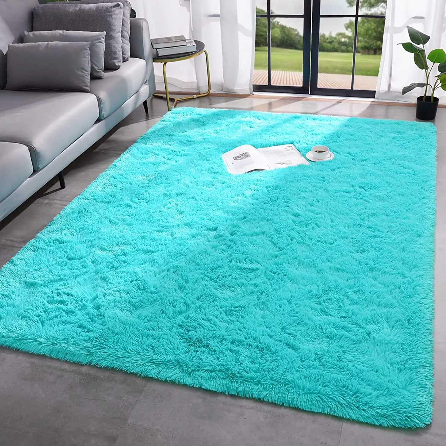 

Soft Shaggy Rug Fluffy Carpet Blue Furry Area Rug Plush Bedside Indoor Shag Fuzzy Rug for Living Room Modern Shaggy Carpet Rugs