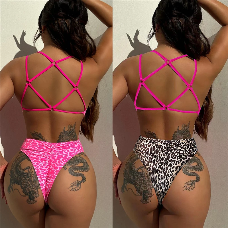 Женский слитный купальник Леопардовый сексуальный моникини мягкий боди Женская