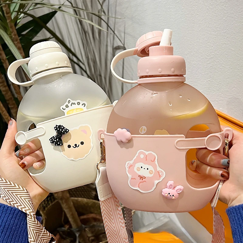 

Sports Water Large Girls Good-looking Big Belly Water Bottle With Straw New High Temperature Resistant Drop Bottle Handle Plasti