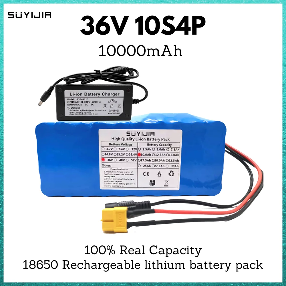 

18650 Rechargeable Lithium Battery Pack 36V 10S4P 10AH Large Capacity Electric Bicycle Electric Scooter 42V 2A Charger BMS Board