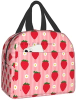 strawberry berry bundle background lunch box reusable lunch tote bag for work college hiking picnic beach park or travel