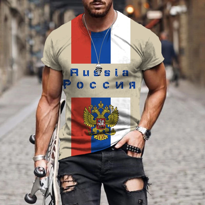 

Новинка 2022 мужской ретро Harajuku с российским флагом 3d принтом крутой спортивный удобный уличный свободный большой размер для бега