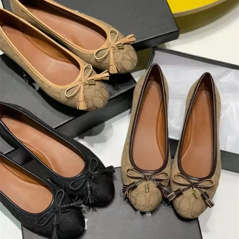 

Fashion Soft Sole Dance Shoes Women's Round Toe Shallow Bow Bow Flat Shoes Sweet Flat Canvas Casual Boat Shoes