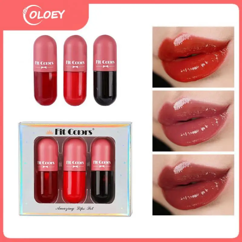 

Glitter Shimmer Lipgloss Mirror Water Lip Gloss Lip Care Lip Plumper Red Lip Tint 3pcs Set Moisture Liquid Lipstick Lips Makeup