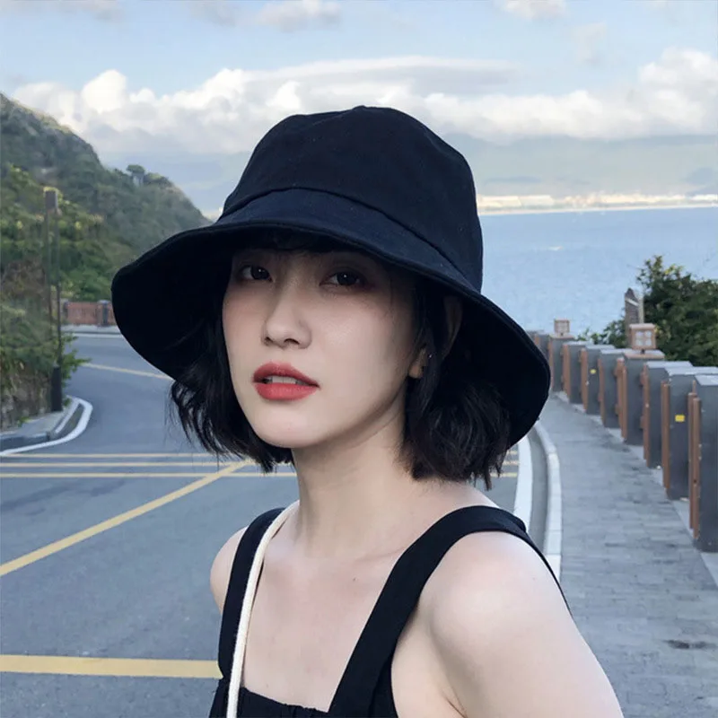 

Summer Bucket Hat for Women Big Wide Brim Outdoor Soft Cotton Solid Color Sun Hats Portable Foldable Panama Cap Lady Caps