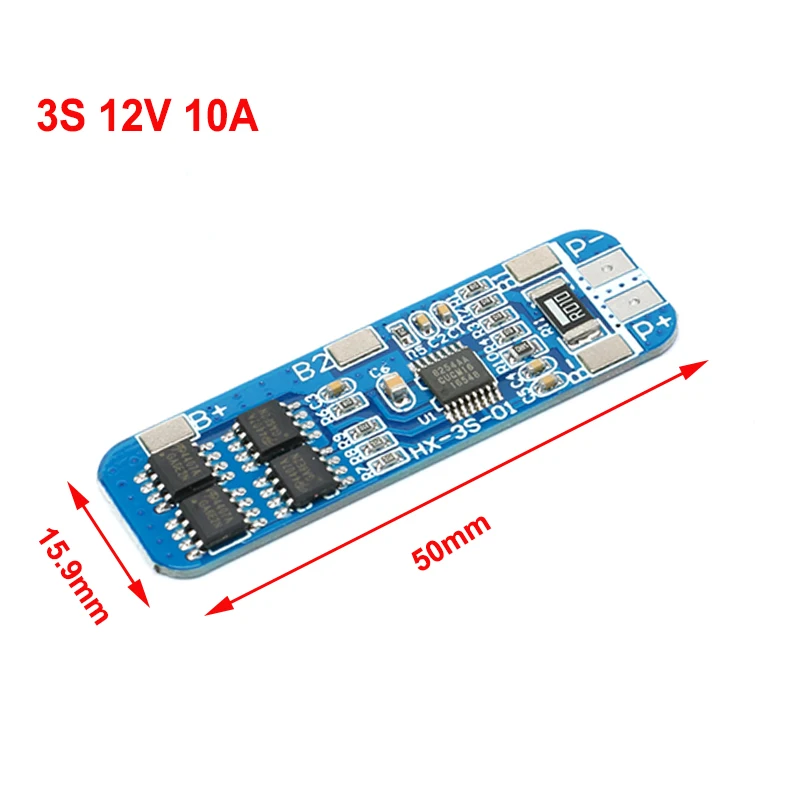 

Защитная плата 3S 10A 12 В для литий-ионной, литиевой батареи 18650 BMS, печатная плата зарядного устройства 10,8 В 11,1 В 12,6 в 50x21x1 мм, модуль