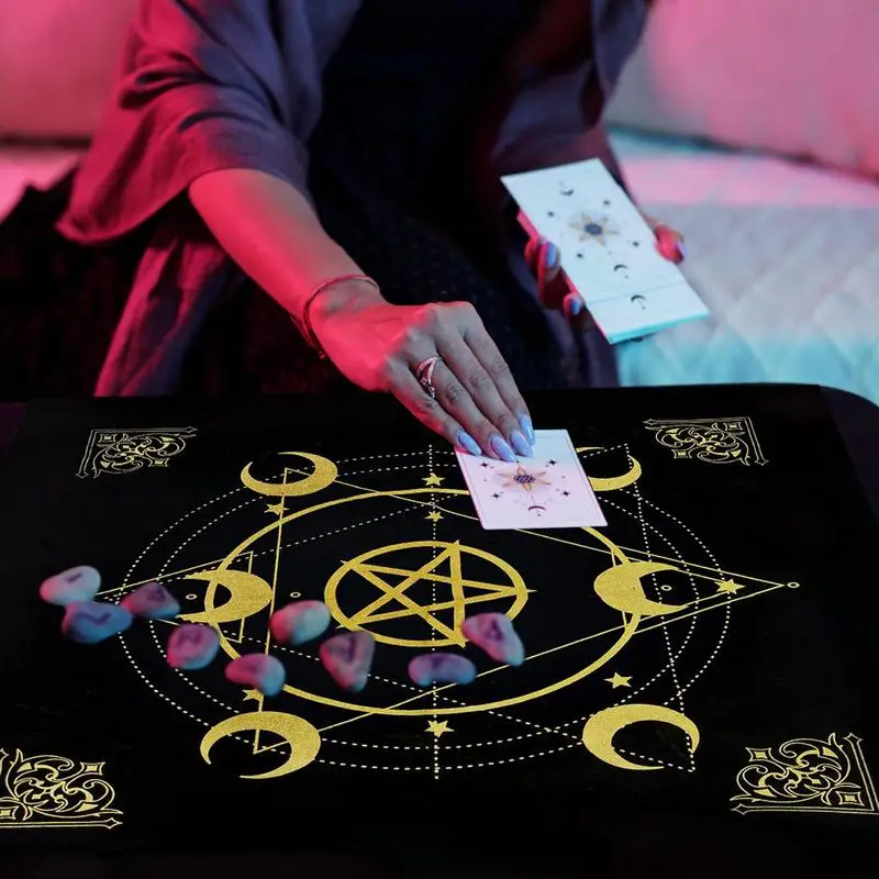 

49*49cm Square Divination Wicca Tapestry Home Room Decor Altar Tarot Gold Foil Velvet Tarot Altar Magic Ceremony Tablecloth 2023