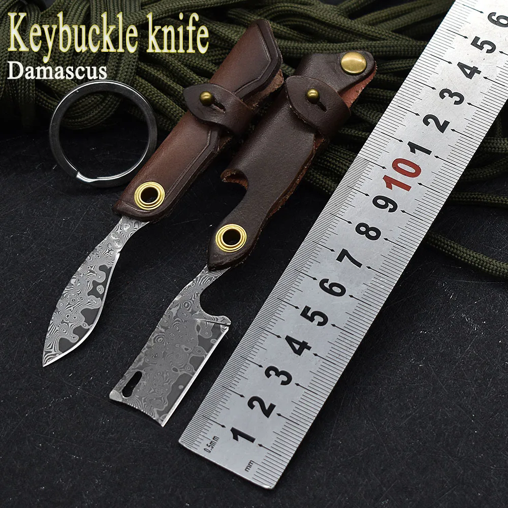 

Mini Damascus Steel Folding Knife Key Buckle Knife Pocket Fruit Wrapping Knife Paper Knife Outdoor Camping Self-defense Tool EDC