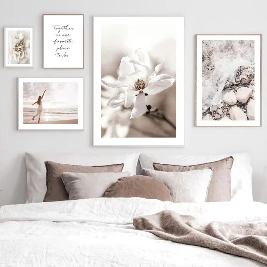 Бежевая пляжная девушка доска для серфинга Орхидея Чайка цитаты настенное