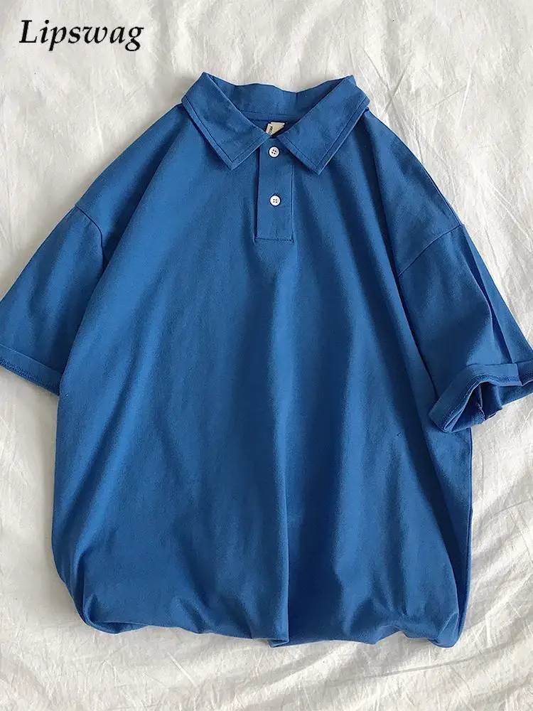 

New Fashion Simple Solid Color Polo Shirts Man Summer Casual Short Sleeve Pullovers Tops For Men's Turndown Buttoned Loose Polos