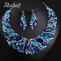 vintage statement crystal necklace earrings set retro dubai bridal jewelry sets womens party luxury big colorful jewellery gift