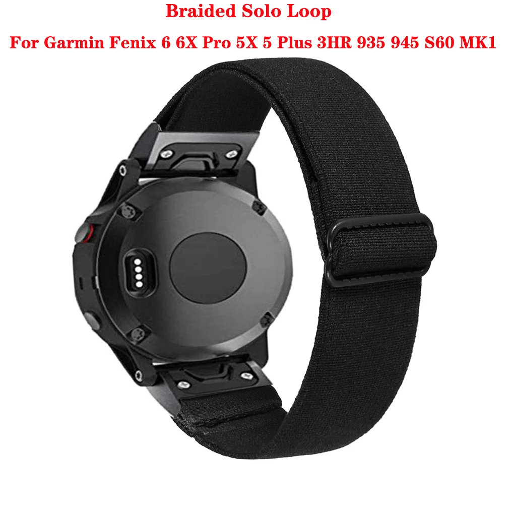 

22 26MM Quick Release Braided Solo Loop Nylon Fabric Strap For Garmin Fenix 6 6X Pro 5X 5 Plus 3HR Forerunner 935 945 S60 MK1