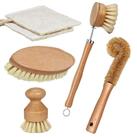 kitchen cleaning brush set wooden dish brush set kitchen scrubber vegetable brushes fibers bristles vegetable brush with 2