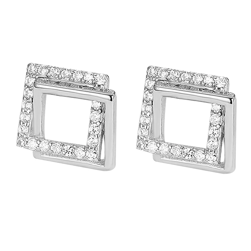 

S925 STERLING silver exquisite geometric double square earrings temperament contracted female jewelry