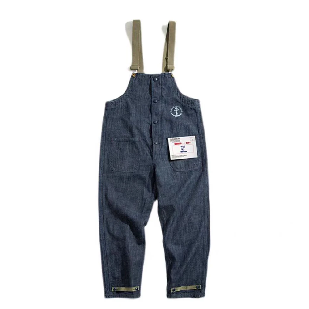 Men's Ami Khaki Loose Casual Suspender Jumpsuit All-match Overalls American Street Retro All-match Straight Denim Trousers images - 6
