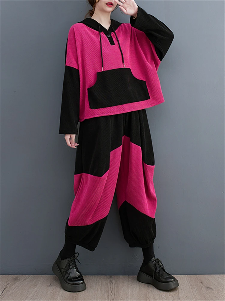 

Женский брючный костюм с длинным рукавом, повседневный свободный винтажный Костюм-двойка составного кроя в Корейском стиле, Осень-зима 2023