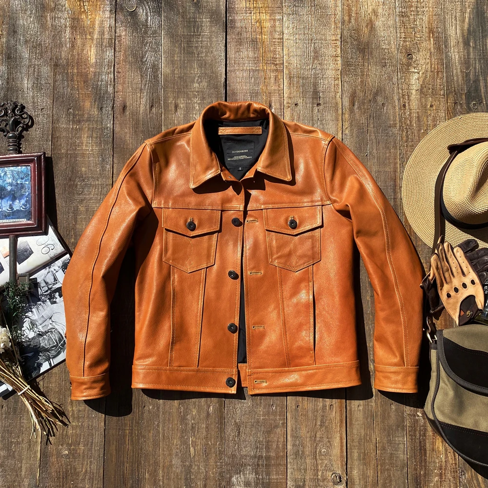 

Free shipping.sales Brand new vintage genuine leather jacket.classic casual slim men 507 cowhide coat.quality fashion leather