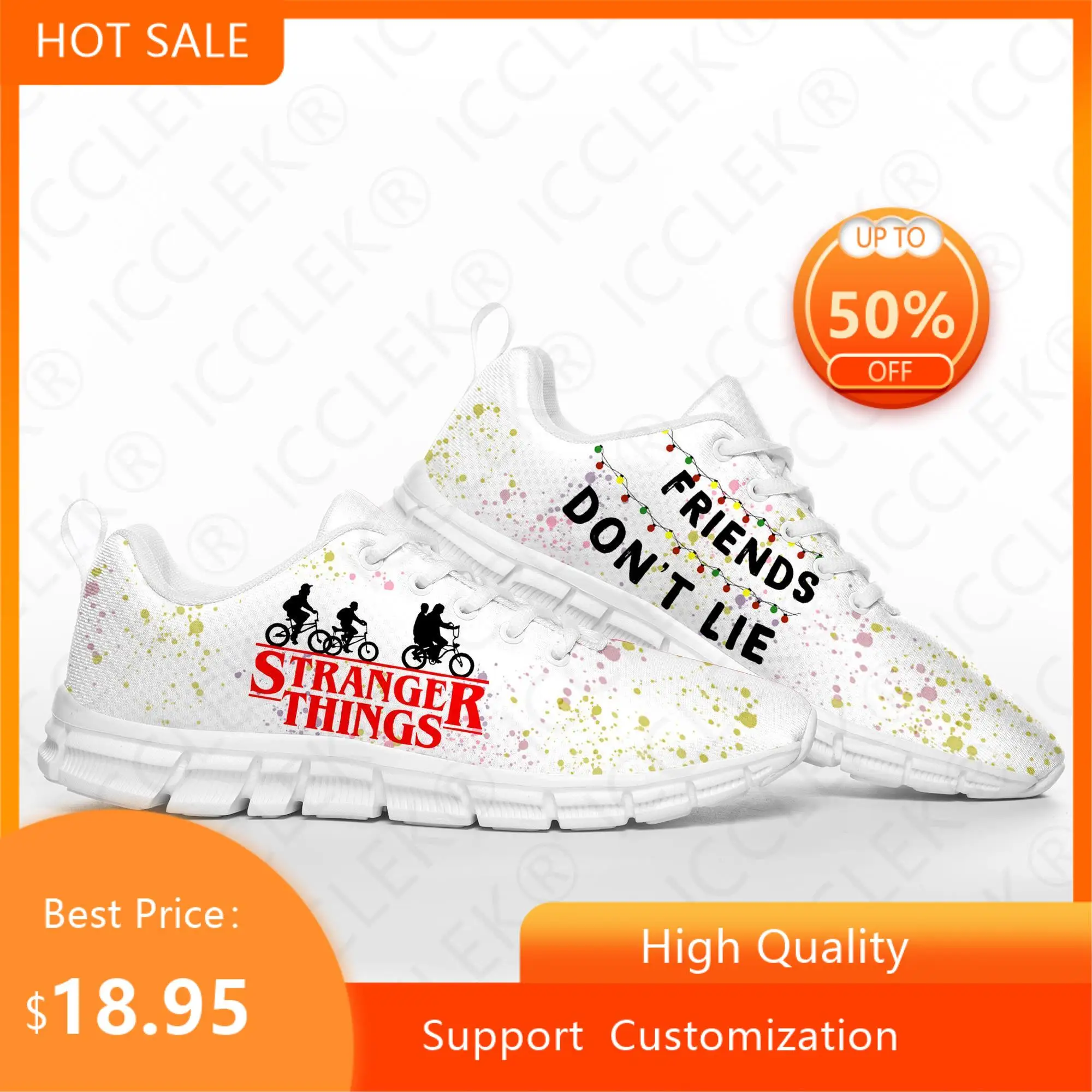 

Stranger Things High Quality Mens Womens Teenager Kid Children Sneakers Sports Shoes Friends Don't Lie Casual Custom Couple Shoe