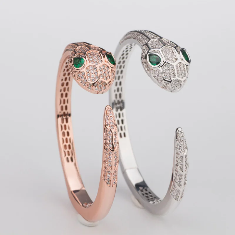 

Открытый Тонкий браслет змея животного позолоченный хвост бриллиант зелёные глаза Модный женский индивидуальный браслет Роскошные ювелир...