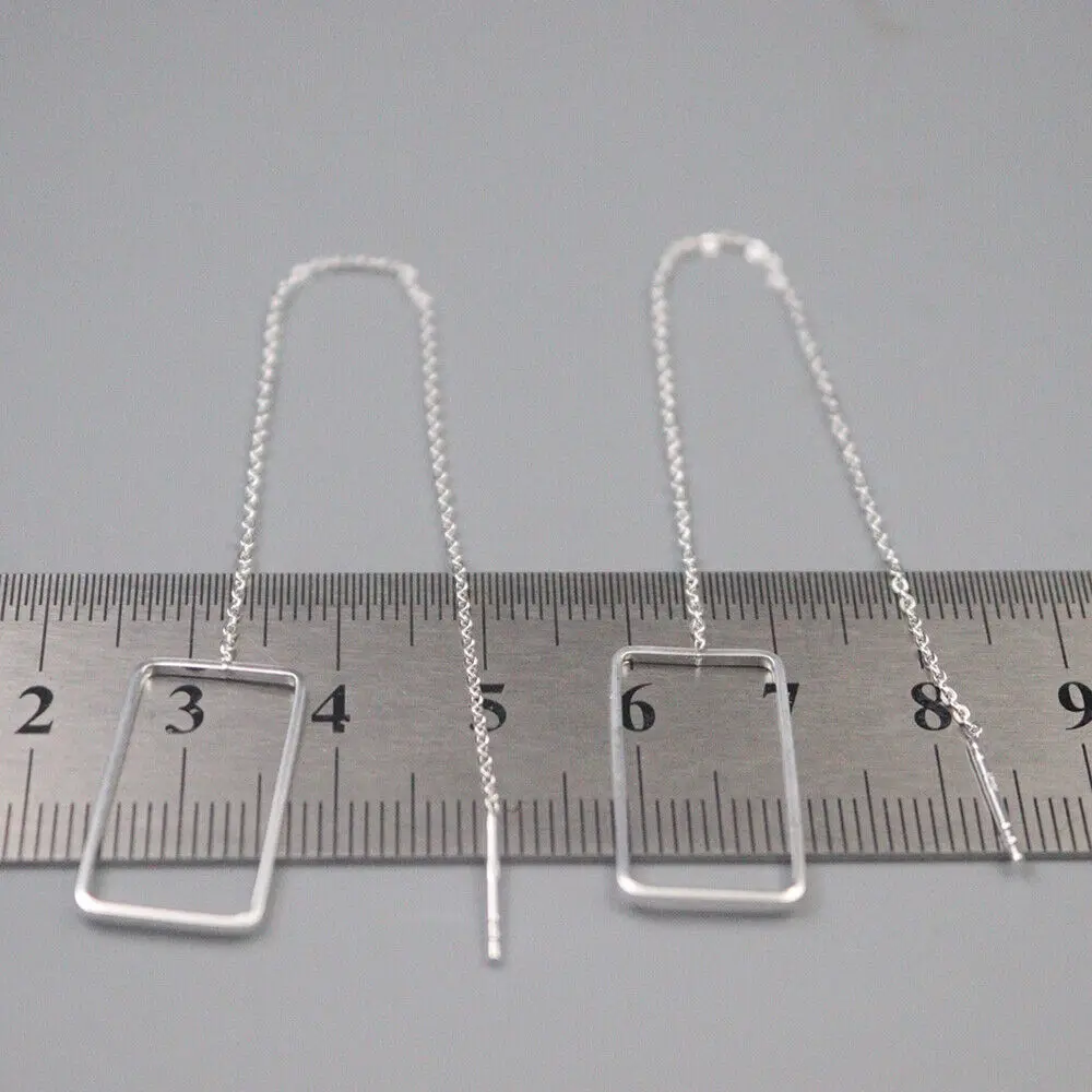 

Solid 925 Sterling Silver Square Charm Dangle Earrings 2.56inch Length