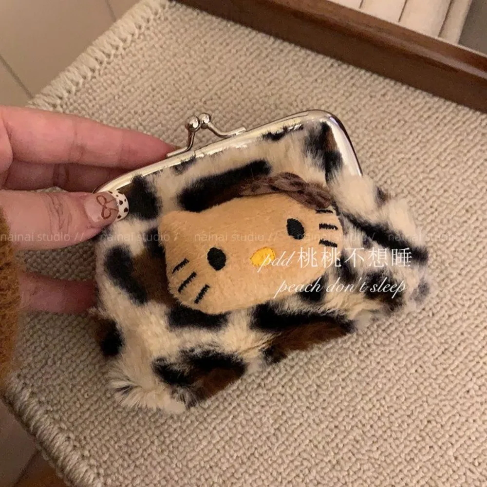 Kawaii Hello Kitty кошелек милый плюшевый леопардовый узор портативная сумка для