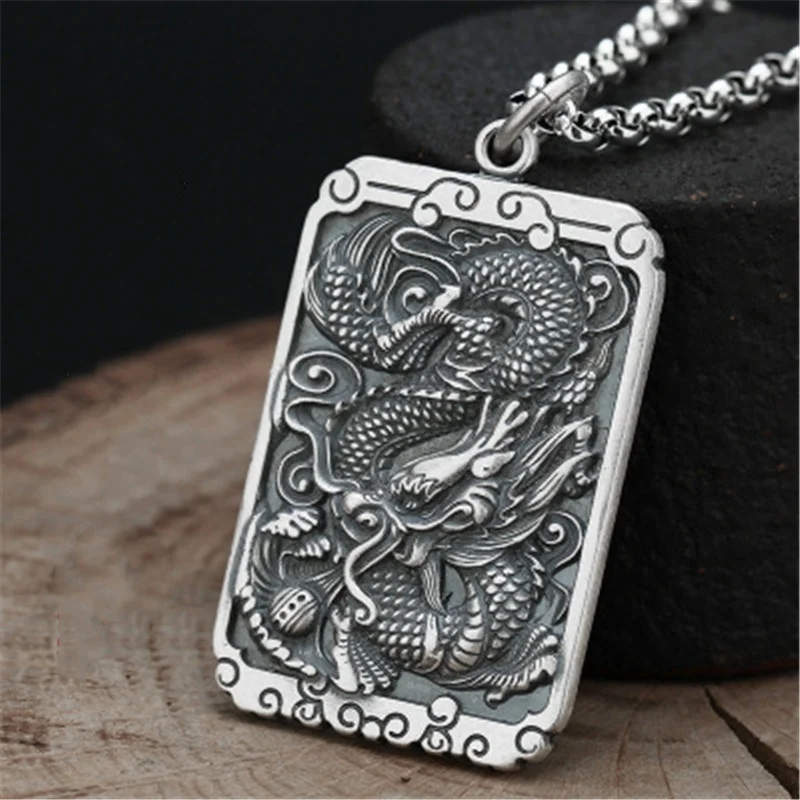 Властное ожерелье с квадратным кулоном в виде дракона мужское ретро-стиле