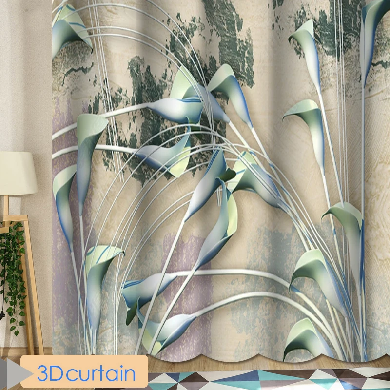

European retro watercolor pink flower 3D printing curtain three-dimensional flowers can be used for bedroom, living room and stu